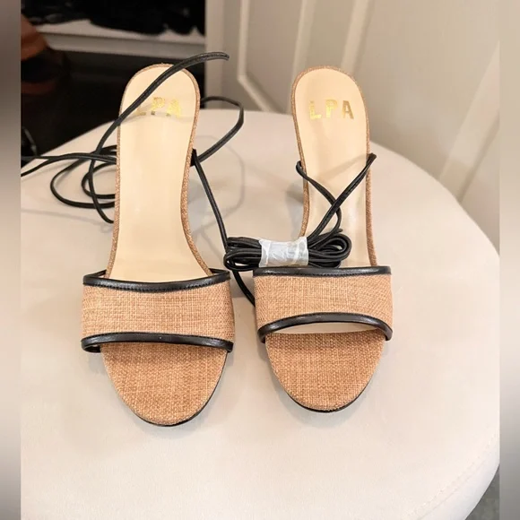 LPA Amara Raffia Black Ankle Wrap Heeled Sandals Size 8 New W/O Box - Picture 6 of 10